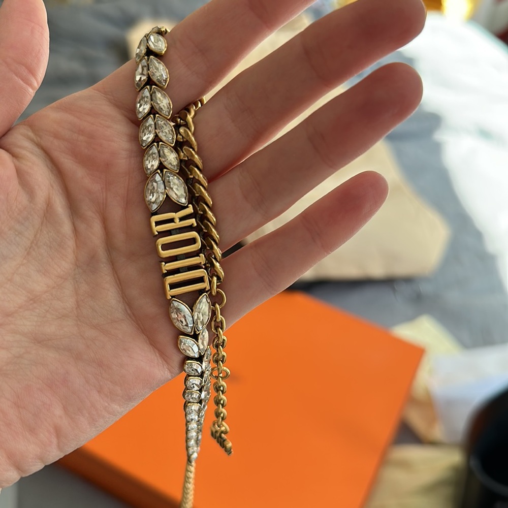 Christian Dior Metal Crystal J’Adior Choker Necklace Gold - Picture 7 of 9